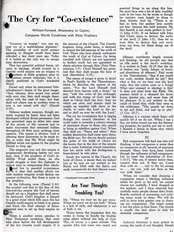 Copy of an article by Rev. Bragg about troubling thoughts