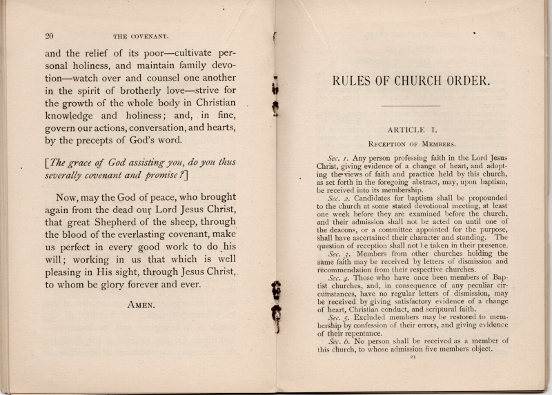 Covenant continued; Rules of Church Order