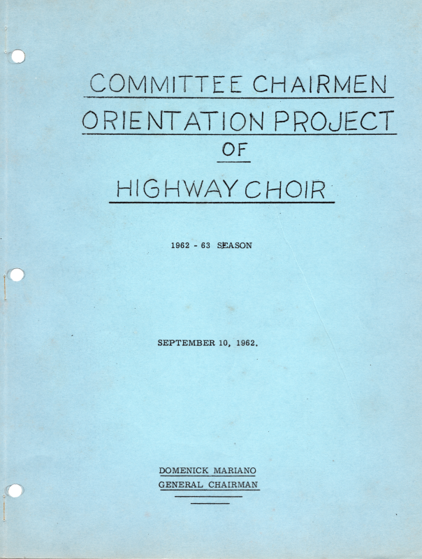 Highway Choir 1962-1963 season orientation packet cover