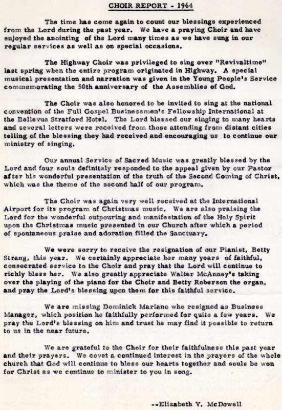 Summary of the choir's activity in 1964