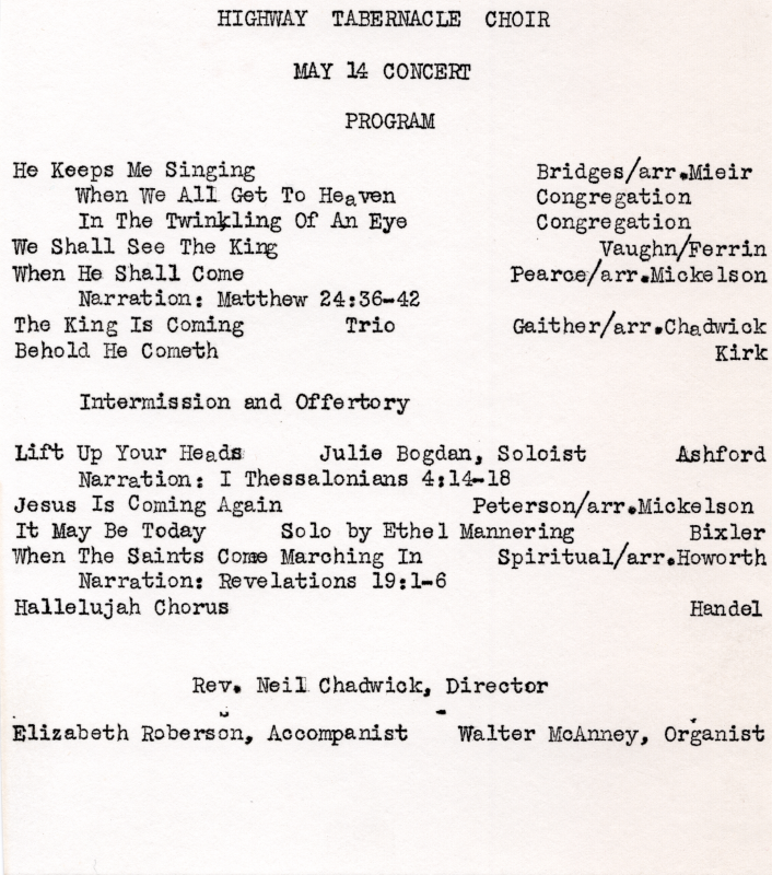 Program of Highway's Choir's performances