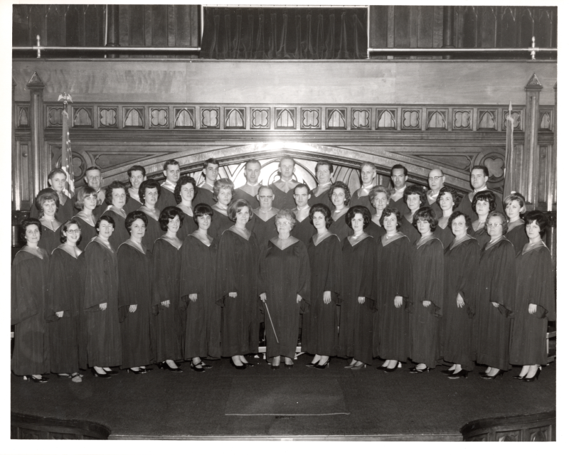 Portrait of the Highway Choral Group in the sanctuary at 18th and Spring Garden Streets