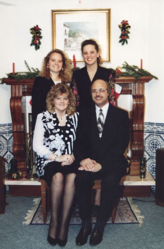 Family portrait with Christmas decorations