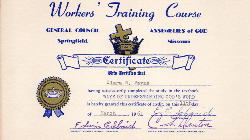 Presented to Clara Payne for "Ways of Understanding God's Word"