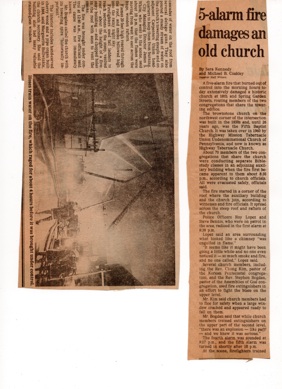 Article in the Inquirer about the fire at 18th and Spring Garden Streets