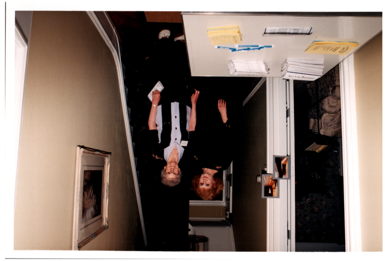 Two women stand in the parsonnage foyer
