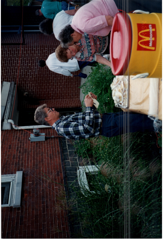 A man sets up outdoor eating