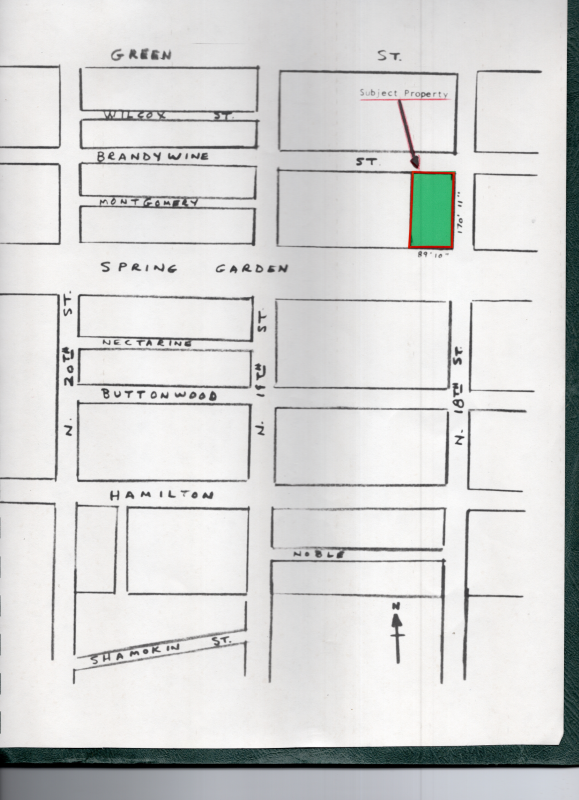 Zoomed in view of the neighborhood with the subject property marked