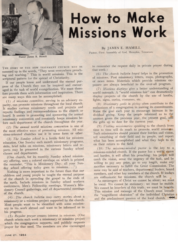 Article about missions, including the Women's Missionary Council, in the Pentecostal Evangel