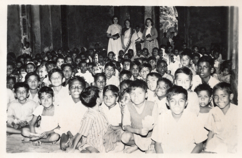 Image from the Olsons, missionaries to Pakistan, captioned, "Greater view of 'kids' during the 'krusade,' Gopalganj, Jan. 1963"