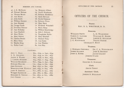 Members and Pastors continued; Officers of the Church