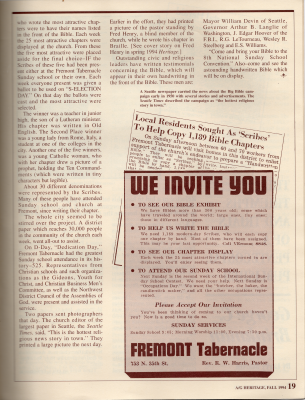 Article: "Seattle Church Displays Handwritten Bible at Sunday School Convention"