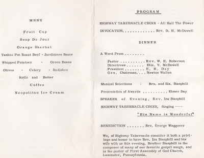 Menu; Program of events